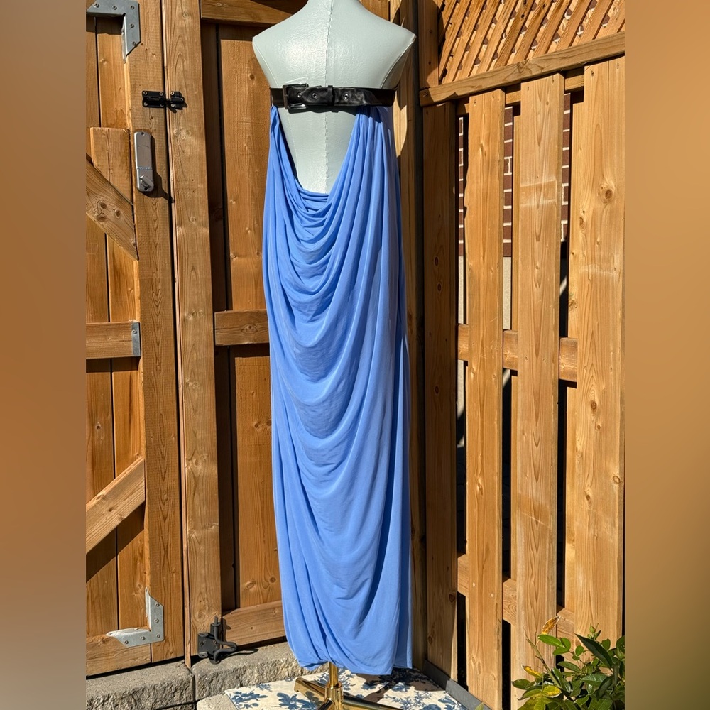 🆕 RAT & BOA 🧿 NWOT Antonie Blue Draped Maxi Dress with Leather Belt, Sz S / M - Picture 9 of 16